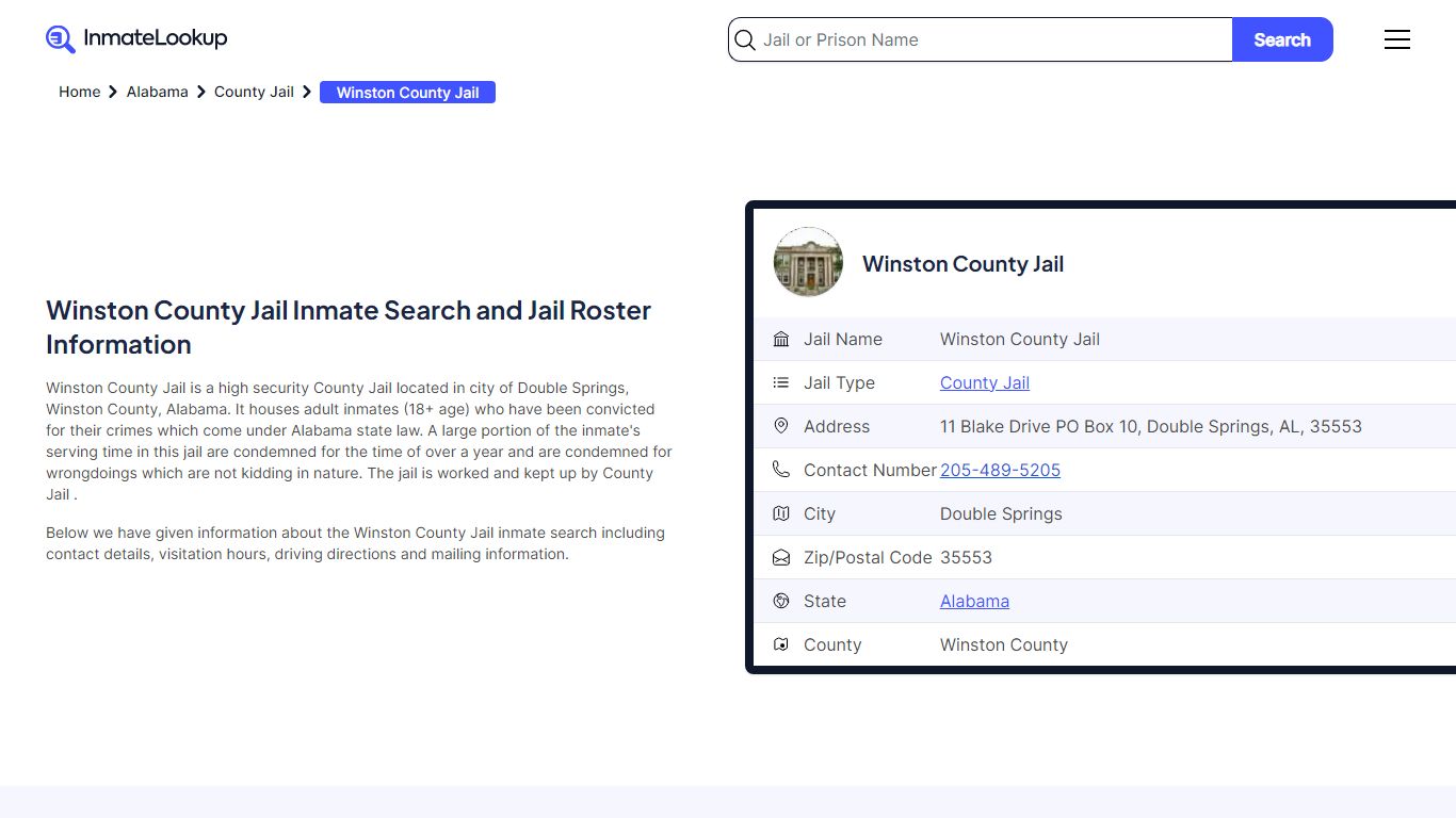 Winston County Jail Inmate Search and Jail Roster Information
